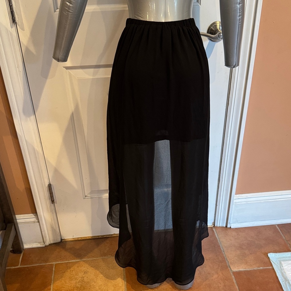 H&M Black sheer High-Low Midi Skirt Sz 2 - Picture 6 of 7